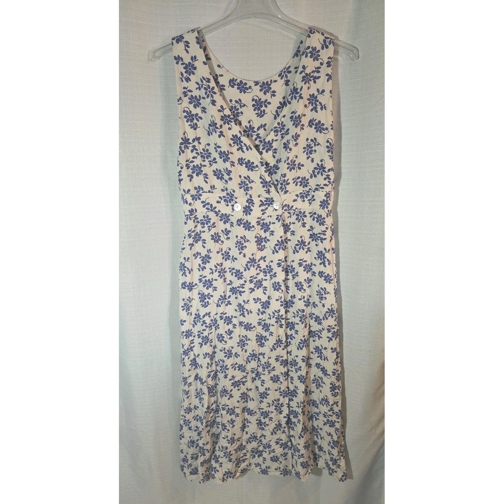 Woolrich Maxi Dress W Medium Blue Floral Print V - Neck 48" Long 100% Rayon Vtg